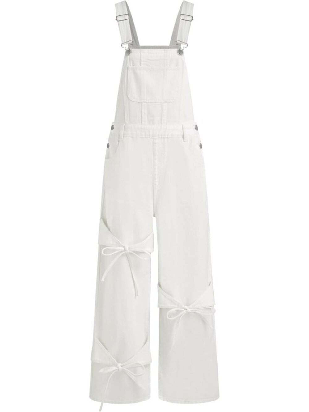 Women's White Denim Bow Knot Overall Pocket Jumpsuit Adjustable Strap Romper